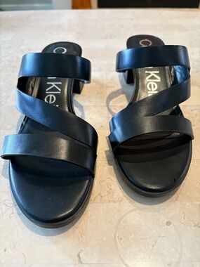 Calvin Klein Black Multi-Strap Slide Sandals Sz 10 NWOT